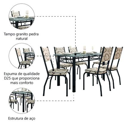 Imagem de Conjunto Sala De Jantar Mesa Tampo Granito 1,40m Com 6 Cadeiras Diana Preto / Cedro Artefamol