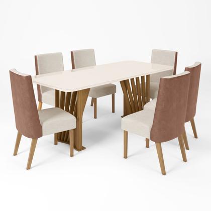 Imagem de Conjunto Sala de Jantar Mesa Tampo MDF/Vidro com 6 Cadeiras Milena