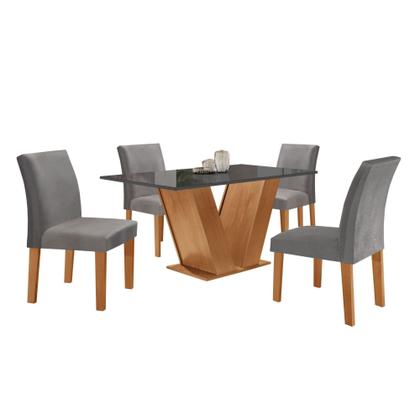 Imagem de Conjunto Sala de Jantar Mesa Tampo Mdf/vidro e 4 Cadeiras Espanha Yescasa