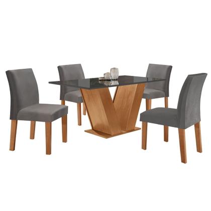 Imagem de Conjunto Sala de Jantar Mesa Tampo Mdf/vidro e 4 Cadeiras Espanha Yescasa