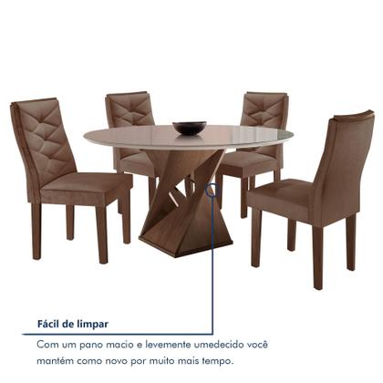 Imagem de Conjunto Sala de Jantar Mesa Tampo Redondo Plus Vidro 100cm com 4 Cadeiras Barcelona Yescasa