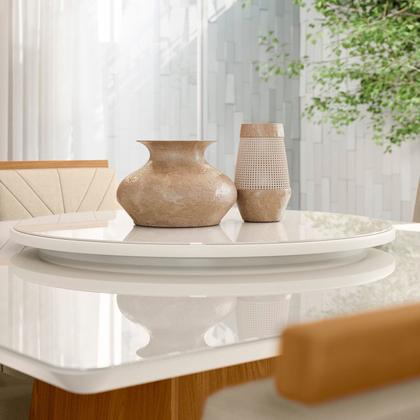 Imagem de Conjunto Sala de Jantar Mesa Tampo Redondo Vidro/mdf Isabela 135cm com 6 Cadeiras Amanda