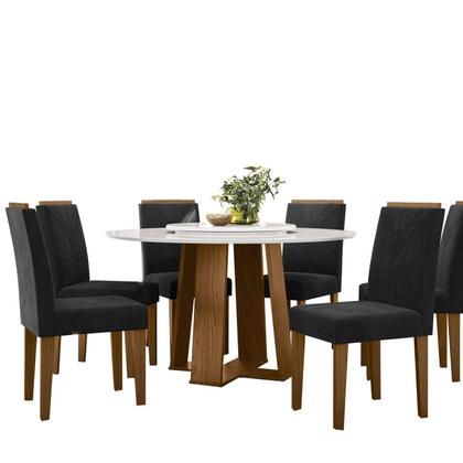 Imagem de Conjunto Sala de Jantar Mesa Tampo Redondo Vidro/mdf Isabela 135cm com 6 Cadeiras Amanda