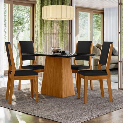 Imagem de Conjunto Sala de Jantar Mesa Tampo Vidro/mdf Bárbara 120m com 4 Cadeiras Carol