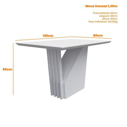 Imagem de Conjunto Sala de Jantar Mesa Veneza 120X80 com 4 Cadeiras Lectus Ype/Off White/Linho Cinza Claro - NC