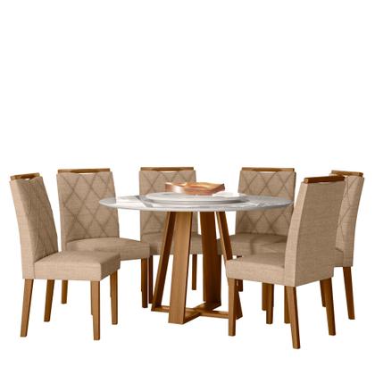 Imagem de Conjunto Sala de Jantar Mesa Vitoria 1,35 com Tampo Giratório e 6 Cadeiras Sarah Ypê/Off White/Ln05 - New Ceval