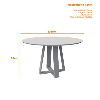 Imagem de Conjunto Sala de Jantar Mesa Vitoria 1,35 com Tampo Giratório e 6 Cadeiras Sarah Ypê/Off White/Ln05 - New Ceval