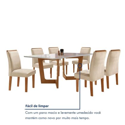 Imagem de Conjunto Sala de Jantar Nápoles Tampo Vidro/mdf com 6 Cadeiras Luísa Smart Plus