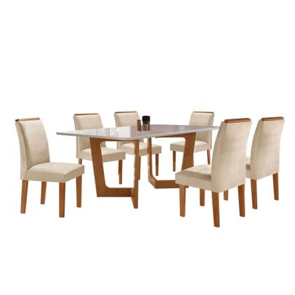 Imagem de Conjunto Sala de Jantar Nápoles Tampo Vidro/MDF com 6 Cadeiras Luísa Smart Plus