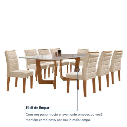Imagem de Conjunto Sala de Jantar Nápoles Tampo Vidro/mdf com 8 Cadeiras Genova Smart Plus