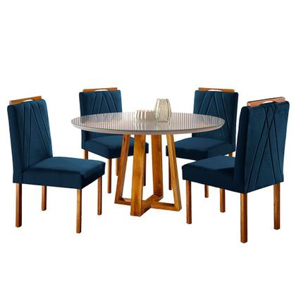 Imagem de Conjunto Sala de Jantar Natalle 4 Lugares Mesa Redonda 1,0m e 4 Cadeiras Madeira Maciça Móveis Mundial