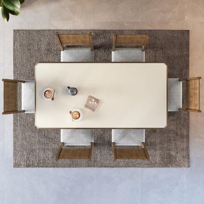 Imagem de Conjunto Sala de Jantar New Charm - Mesa Retangular 6 Cadeiras Estofadas Linho - Indekes