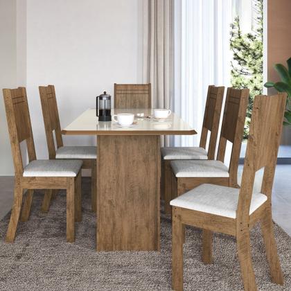 Imagem de Conjunto Sala de Jantar New Charm - Mesa Retangular 6 Cadeiras Estofadas Linho - Indekes