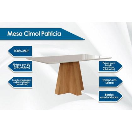 Imagem de Conjunto Sala de Jantar Patricia c/ Tampo Madeirado c/ Vidro Canto Reto 160x80cm e 6 Cadeiras Taís Savana-Nature-Madeirado/Off White -Velud-Cimol