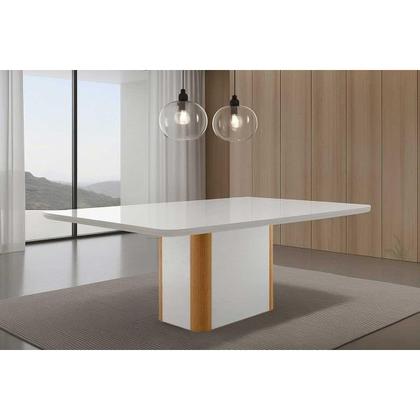 Imagem de Conjunto Sala de Jantar Pietá c/ Tampo Madeirado c/ Vidro Canto Curvo 120x80cm e 4 Cadeiras Pietá Madeira Maciça Naturale/Off White - Capuccino/Suede