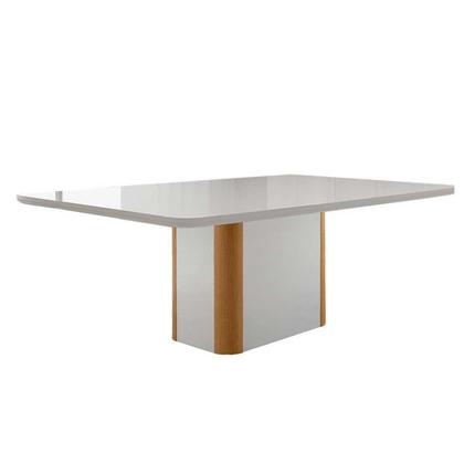 Imagem de Conjunto Sala de Jantar Pietá c/ Tampo Madeirado c/ Vidro Canto Curvo 120x80cm e 4 Cadeiras Pietá Madeira Maciça Naturale/Off White - Capuccino/Suede