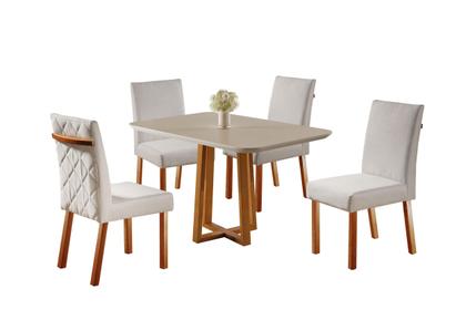 Imagem de Conjunto Sala de Jantar Retangular 4 Cadeiras Estofadas Modernas - Tampo MDF Vidro Colado de Fábrica e Canto Arredondado