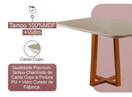 Imagem de Conjunto Sala de Jantar Retangular 4 Cadeiras Estofadas Modernas - Tampo MDF Vidro Colado de Fábrica e Canto Arredondado