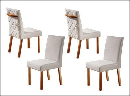 Imagem de Conjunto Sala de Jantar Retangular 4 Cadeiras Estofadas Modernas - Tampo MDF Vidro Colado de Fábrica e Canto Arredondado