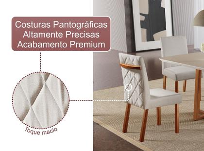 Imagem de Conjunto Sala de Jantar Retangular 4 Cadeiras Estofadas Modernas - Tampo MDF Vidro Colado de Fábrica e Canto Arredondado