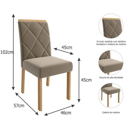 Imagem de Conjunto Sala de Jantar Retangular com Pé Palito de Madeira Cimol Adele 130x80 cm e 4 Cadeiras Fernanda Wood Madeira/Off White/Joli