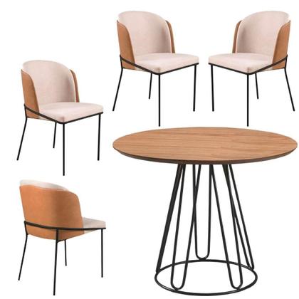 Imagem de Conjunto Sala de Jantar Rubi Cinamono 1,20 M com 4 Cadeiras Aurora em Metal Preto