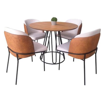 Imagem de Conjunto Sala de Jantar Rubi Cinamono 1,20 M com 4 Cadeiras Aurora em Metal Preto