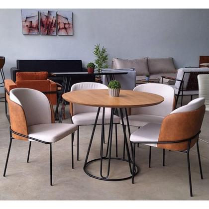 Imagem de Conjunto Sala de Jantar Rubi Cinamono 1,20 M com 4 Cadeiras Aurora em Metal Preto