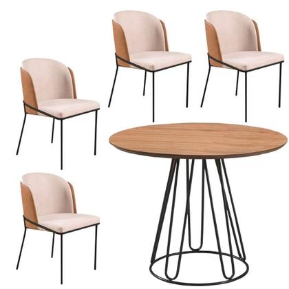 Imagem de Conjunto Sala de Jantar Rubi Cinamono 1,20 M com 4 Cadeiras Aurora em Metal Preto