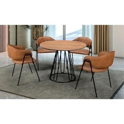 Imagem de Conjunto Sala de Jantar Rubi Cinamono 1,20M com 4 Cadeiras Veneza no Couro Caramelo