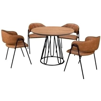 Imagem de Conjunto Sala de Jantar Rubi Cinamono 1,20M com 4 Cadeiras Veneza no Couro Caramelo