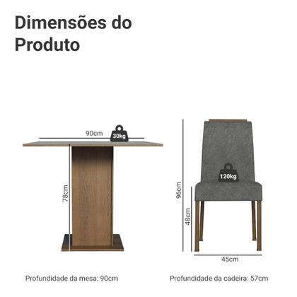 Imagem de Conjunto Sala de Jantar Tampo de Madeira 4 Cadeiras Rustic/Cinza/Silver Aspen Madesa