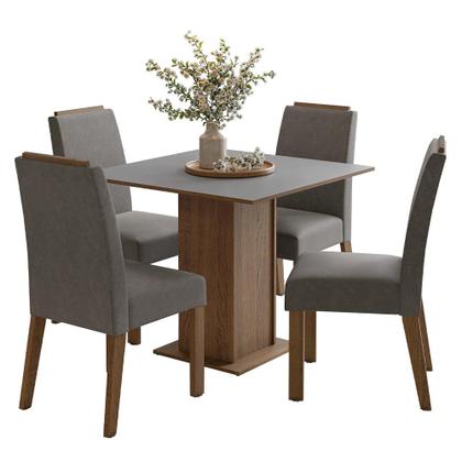 Imagem de Conjunto Sala de Jantar Tampo de Madeira 4 Cadeiras Rustic/Cinza/Silver Aspen Madesa