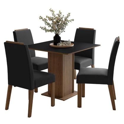Imagem de Conjunto Sala de Jantar Tampo de Madeira 4 Cadeiras Rustic/Preto/Oxford Aspen Madesa