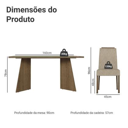 Imagem de Conjunto Sala De Jantar Tampo De Vidro 4 Cadeiras Rustic/crema/imperial Braga Madesa