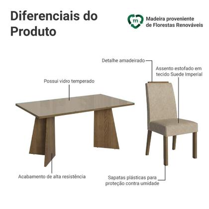Imagem de Conjunto Sala De Jantar Tampo De Vidro 4 Cadeiras Rustic/crema/imperial Braga Madesa