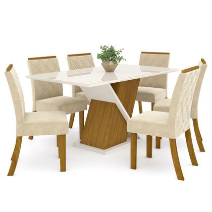 Imagem de Conjunto Sala de Jantar Tampo MDF Canto Reto com Vidro 160 Cm 6 Cadeiras Indy Henn