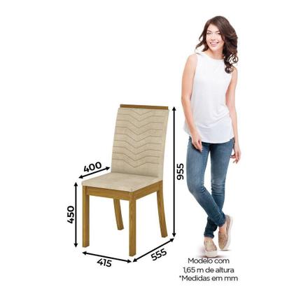 Imagem de Conjunto Sala De Jantar Tampo Mdf Canto Reto Com Vidro 90 Cm 04 Cadeiras Valentina Henn Nature Com Off White E Linho
