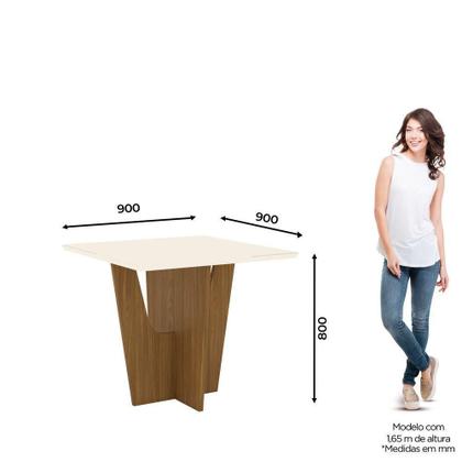 Imagem de Conjunto Sala De Jantar Tampo Mdf Canto Reto Com Vidro 90 Cm 04 Cadeiras Valentina Henn Nature Com Off White E Linho