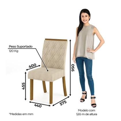 Imagem de Conjunto Sala De Jantar Tampo Mdf Com Vidro Canto Arredondado 160 Cm 06 Cadeiras Lupita Casa 812 Nature Com Off White E Linho