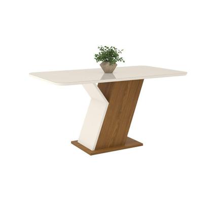 Imagem de Conjunto Sala De Jantar Tampo Mdf Com Vidro Canto Arredondado 160 Cm 06 Cadeiras Lupita Casa 812 Nature Com Off White E Linho