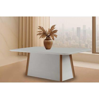 Imagem de Conjunto Sala de Jantar Tilia c/ Tampo Madeirado c/ Vidro Canto Curvo 120x80cm e 4 Cadeiras Dakota Madeira Maciça Naturale/Off White - Capuccino/Suede