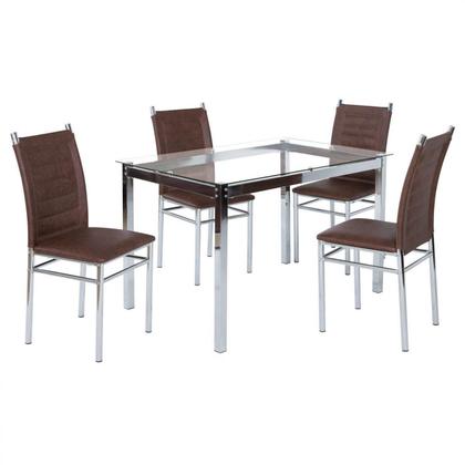 Imagem de Conjunto Sala de Jantar Tokio Mesa 4 Cadeiras Marrom/Cromado/Tex