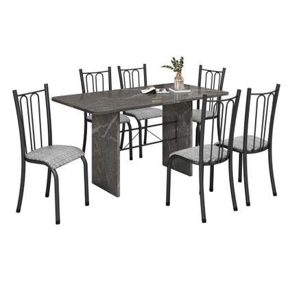 Imagem de Conjunto Sala de Jantar Tubular 6 Lugares Retangular Mesa 140x75cm Tampo Granito
