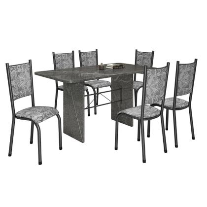 Imagem de Conjunto Sala de Jantar Tubular 6 Lugares Retangular Mesa Tampo Granito Topázio Bianca