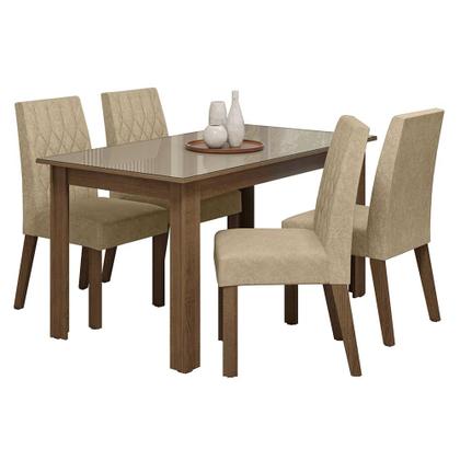Imagem de Conjunto Sala de Jantar Vanilla Mesa Tampo de Vidro 4 Cadeiras Rustic/Crema/Suede Imperial Madesa