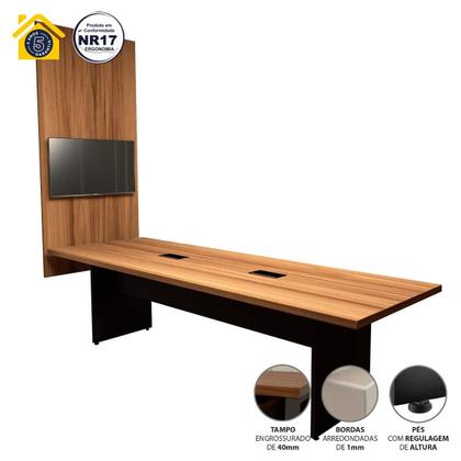 Conjunto Sala de Reunião Mesa 2,70m Painel para TV NG F5 - F5 Office G Imagem de Conjunto Sala de Reunião Mesa 2,70m Painel para TV NG F5