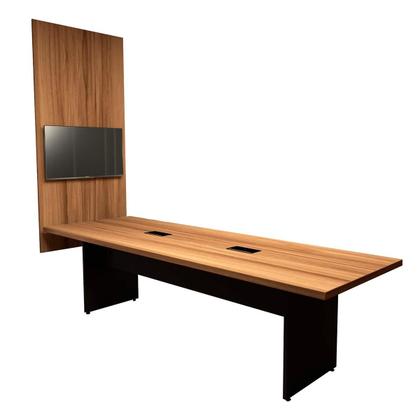 Conjunto Sala de Reunião Mesa 2,70m Painel para TV NG F5 - F5 Office G Imagem de Conjunto Sala de Reunião Mesa 2,70m Painel para TV NG F5