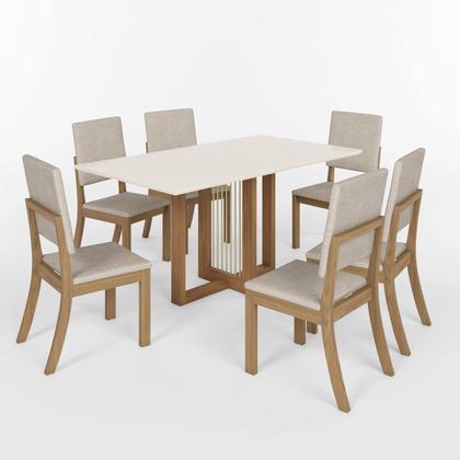 Imagem de Conjunto Sala Jantar Canto Reto 6 Cadeiras Kelly Espresso Móveis Off White/Nature