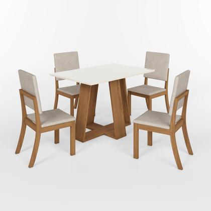 Imagem de Conjunto Sala Jantar Mesa Lins 120cm Canto Reto com Vidro + 4 Cadeiras Milla